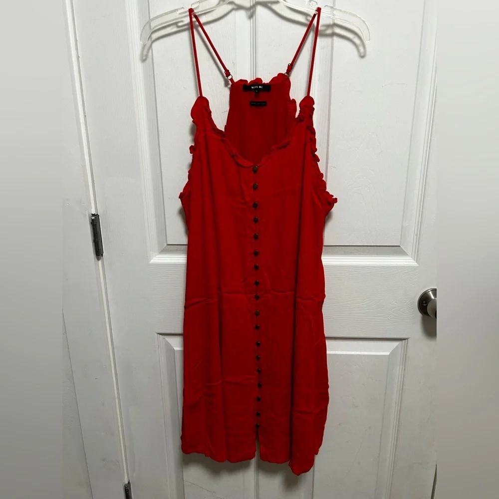 Miss Me Red Mini Dress with Button Front